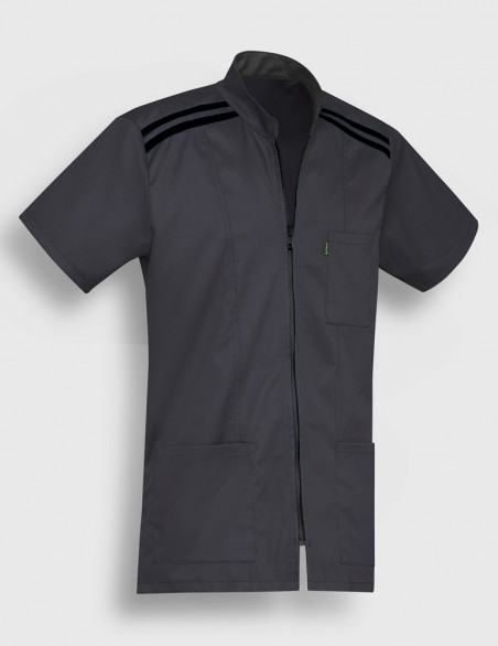 Blouse médicale homme Loris ardoise- vert anis made in France. Marque Belissa. Vue ghost sans personnage