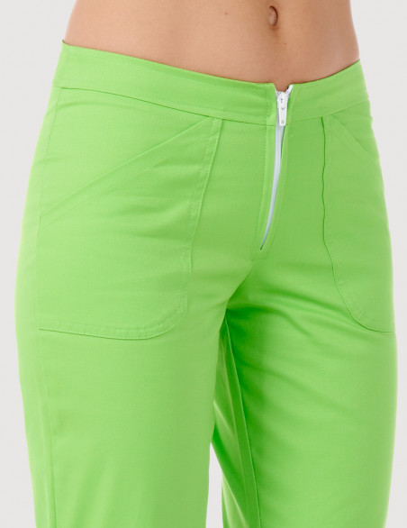 Détail taille, pantalon médical femme en couleur vert pomme, Luna by Belissa