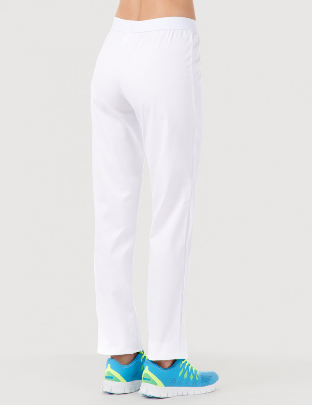 Pantalon médical élastiqué pour femme. Couleur blanc vue 3/4 face - modèle Emma by Belissa