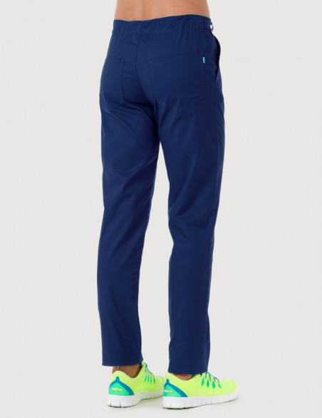 Pantalon médical homme CHINO, couleur bleu marine, vue de dos - Marque Belissa