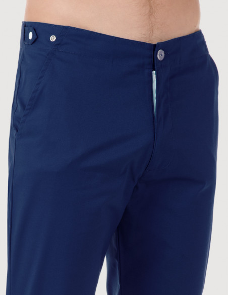 Pantalon médical homme CHINO, couleur bleu marine, vue détail taille - Marque Belissa