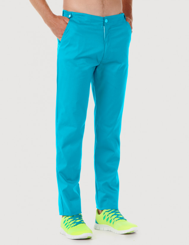 Pantalon médical homme CHINO, couleur bleu océan, vue de face - Marque Belissa