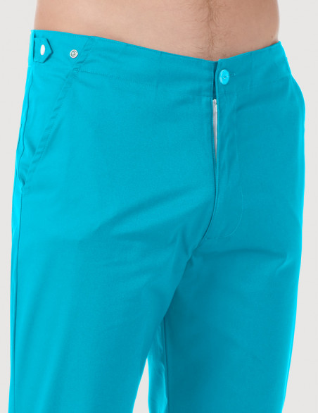 Pantalon médical homme CHINO, couleur bleu océan, vue détail taille - Marque Belissa