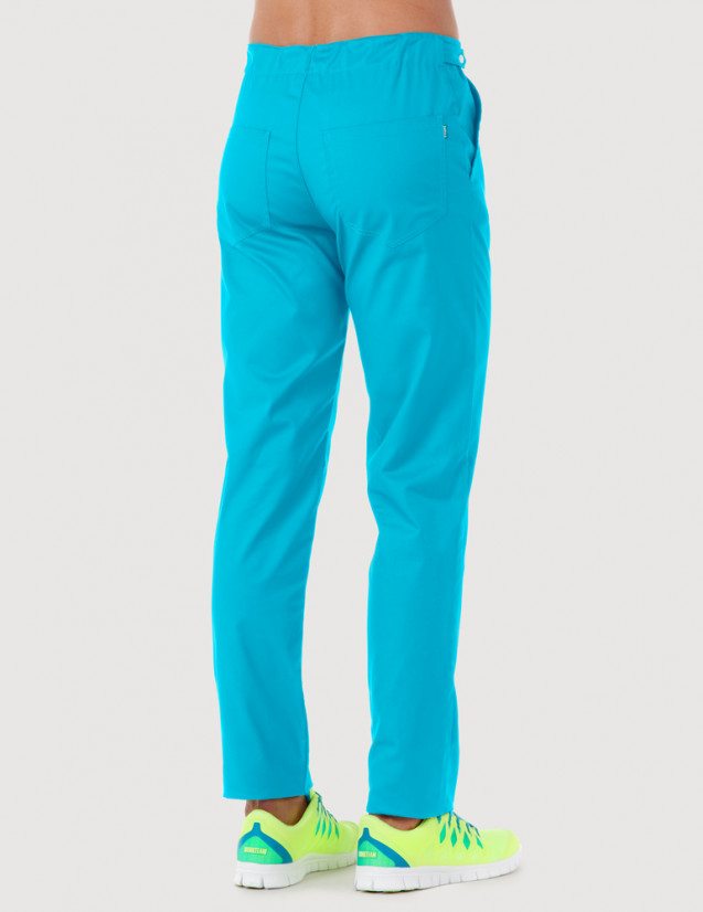 Pantalon médical homme CHINO, couleur bleu océan, vue de dos - Marque Belissa