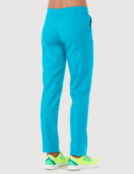 Pantalon médical homme CHINO, couleur bleu océan, vue de dos - Marque Belissa