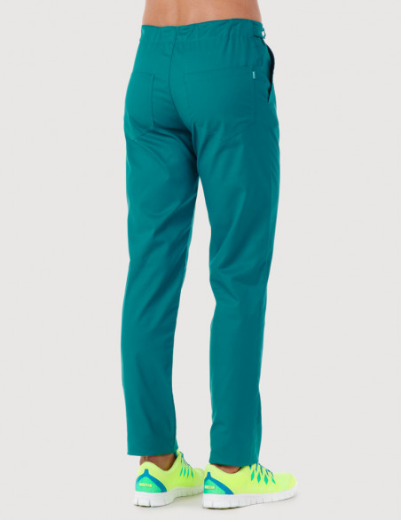 Pantalon médical homme CHINO, couleur bleu canard, vue de dos - Marque Belissa