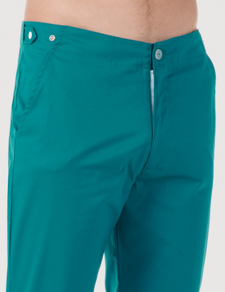Pantalon médical homme CHINO, couleur bleu canard, vue détail taille - Marque Belissa
