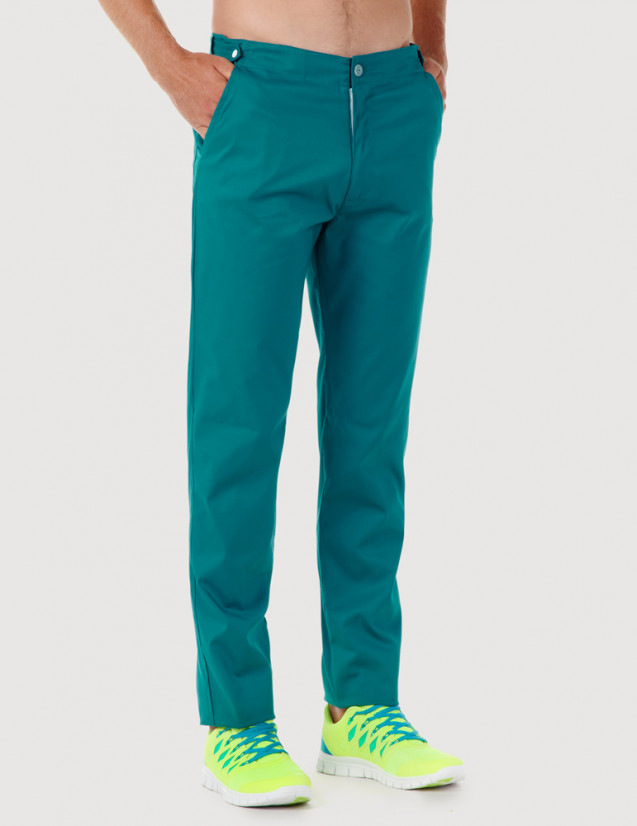 Pantalon médical homme CHINO, couleur bleu canard, vue de face - Marque Belissa