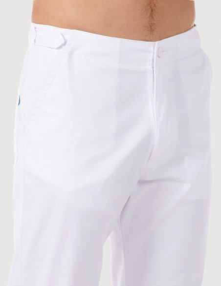 Pantalon médical homme CHINO, couleur blanc, vue détail taille - Marque Belissa