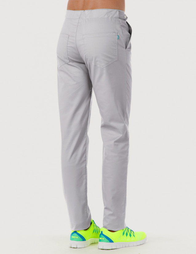 Pantalon médical homme CHINO, couleur gris, vue de dos - Marque Belissa