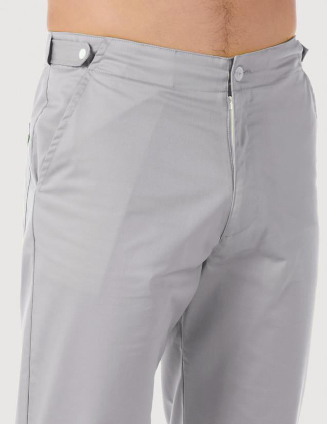 Pantalon médical homme CHINO, couleur gris, vue détail taille - Marque Belissa