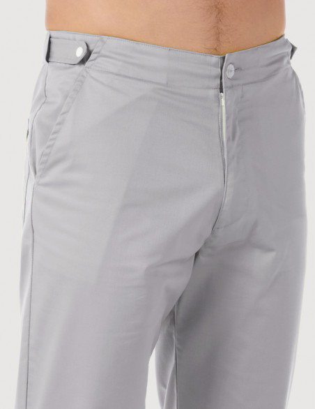 Pantalon médical homme CHINO, couleur gris, vue détail taille - Marque Belissa