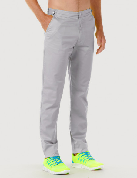 Pantalon médical homme CHINO, couleur gris, vue de face - Marque Belissa