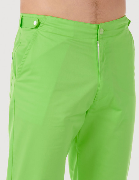 Pantalon médical homme CHINO, couleur vert pomme, vue détail taille - Marque Belissa