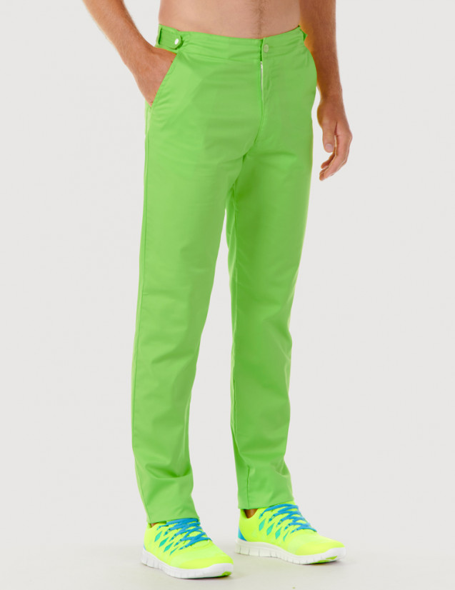 Pantalon médical homme CHINO, couleur vert pomme, vue de face - Marque Belissa