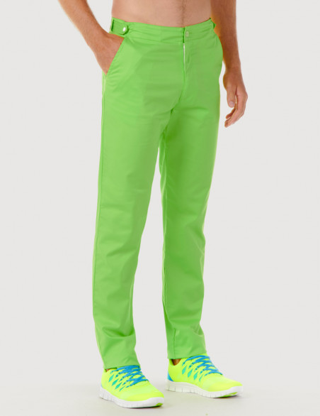 Pantalon médical homme CHINO, couleur vert pomme, vue de face - Marque Belissa