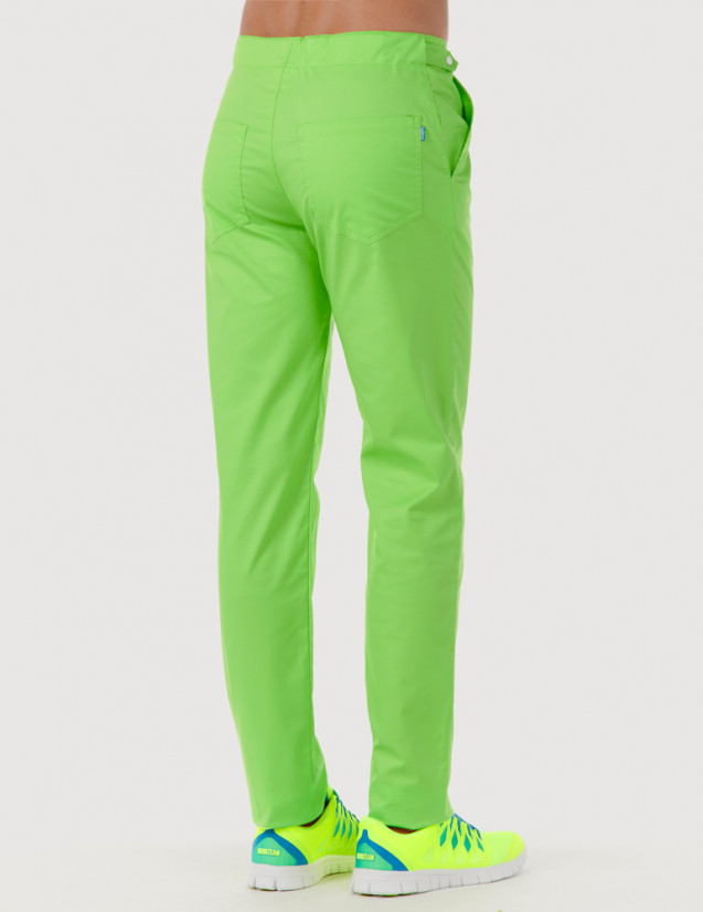 Pantalon médical homme CHINO, couleur vert pomme, vue de dos - Marque Belissa