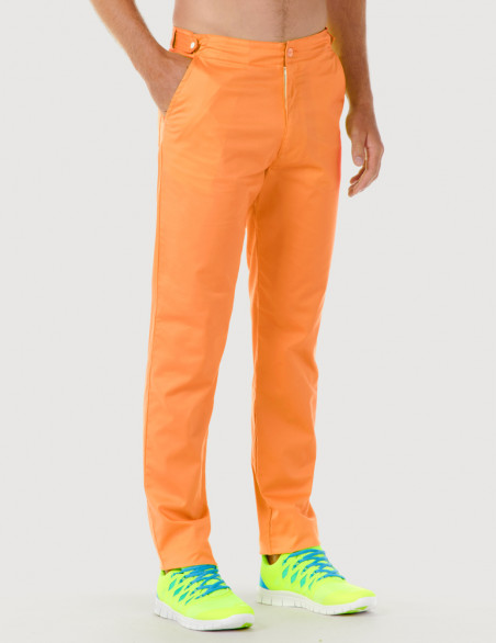 Pantalon médical homme CHINO, couleur abricot, vue de face - Marque Belissa