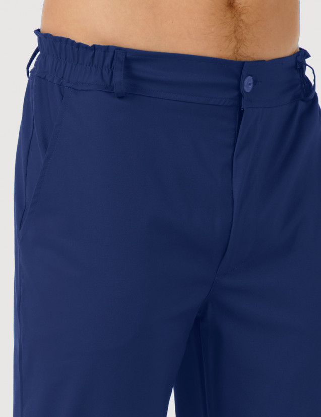 Pantalon médical homme élastiqué Granada , couleur bleu marine, vue de détail à la taille - Marque Belissa