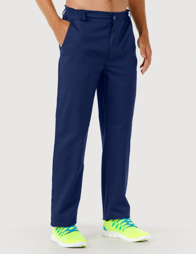 Pantalon médical homme Granada taille élastiquée, couleur bleu marine, vue de face - Marque Belissa