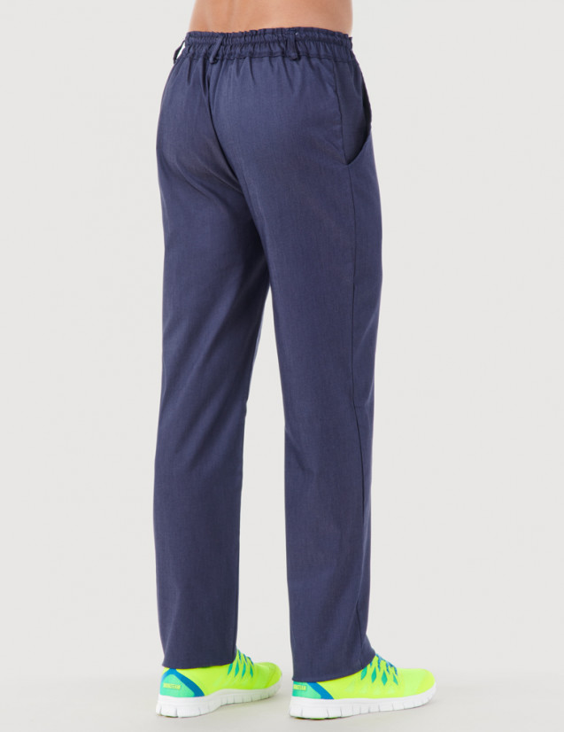 Pantalon médical homme en jeans Granada taille élastiquée, couleur blanc, vue de dos - Marque Belissa
