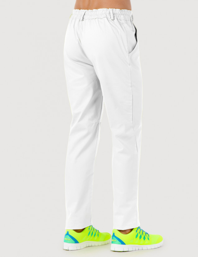 Pantalon médical homme Granada taille élastiquée, couleur blanc, vue de dos - Marque Belissa Pantalon médical homme Granada taille élastiquée, couleur blanc, vue de dos - Marque Belissa