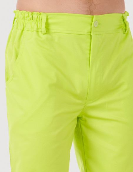 Pantalon médical homme élastiqué Granada , couleur anis, vue de détail à la taille - Marque Belissa