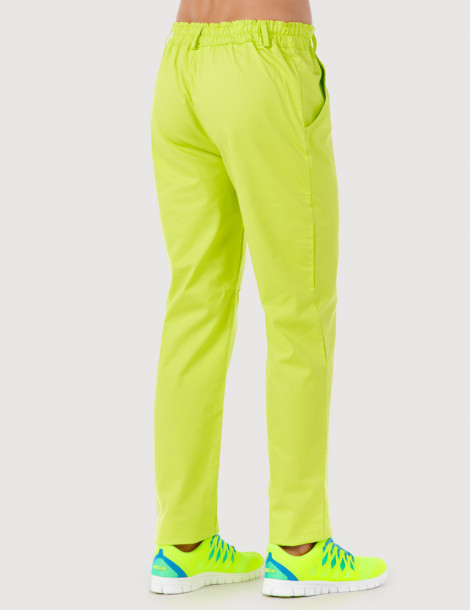 Pantalon médical homme Granada taille élastiquée, couleur vert anis, vue de face - Marque Belissa 2