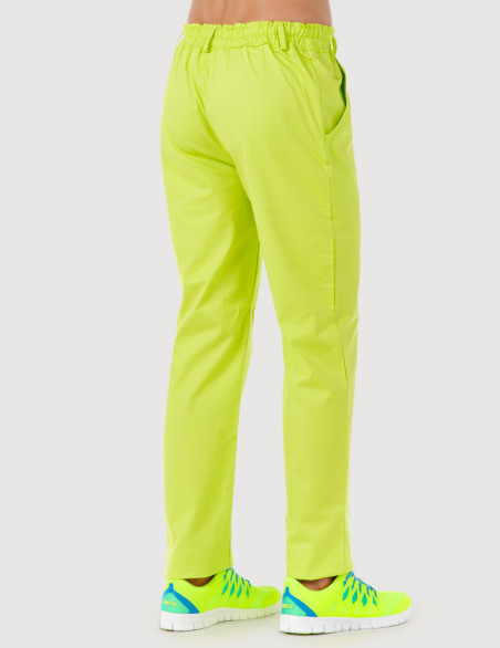 Pantalon médical homme Granada taille élastiquée, couleur anis, vue de dos - Marque Belissa