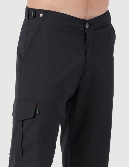 Pantalon médical homme. Vue de détail taille et poche treillis - Couleur ardoise - Modèle Luis - Marque Belissa