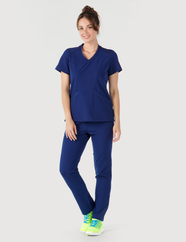 Uniforme médical femme couleur bleu marine - Col en V - Marque Fit for Work by Belissa - Medical sportswear