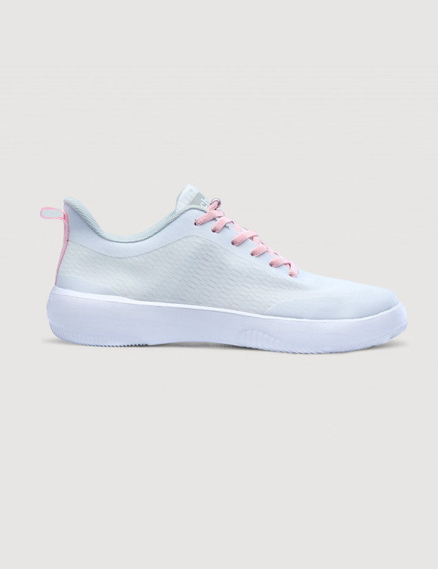 Sneaker blanc lacets élastiques rose - vue de profil