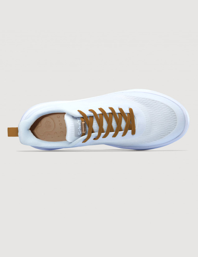 Sneaker blanc lacets élastiques marron - vue de de dessus