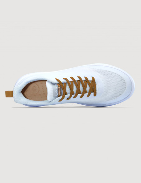 Sneaker blanc lacets élastiques marron - vue de de dessus