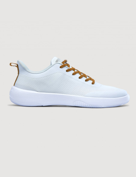 Sneaker blanc lacets élastiques marron - vue de profil