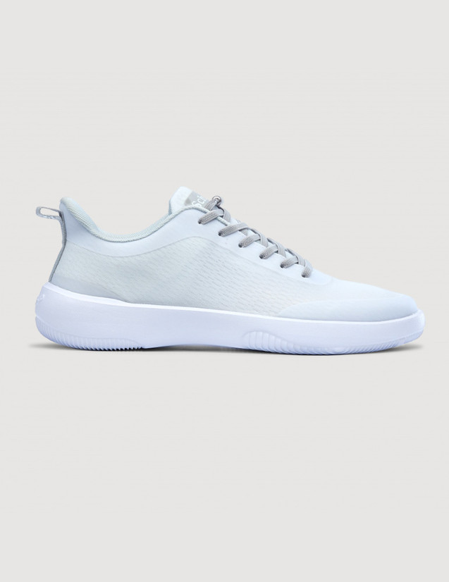 Sneaker blanc lacets élastiques gris - vue de profil