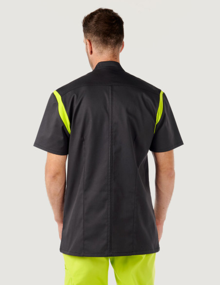 Blouse médicale homme Charly couleur ardoise océan - vue de dos avec soufflets d'aisance en maille colorés