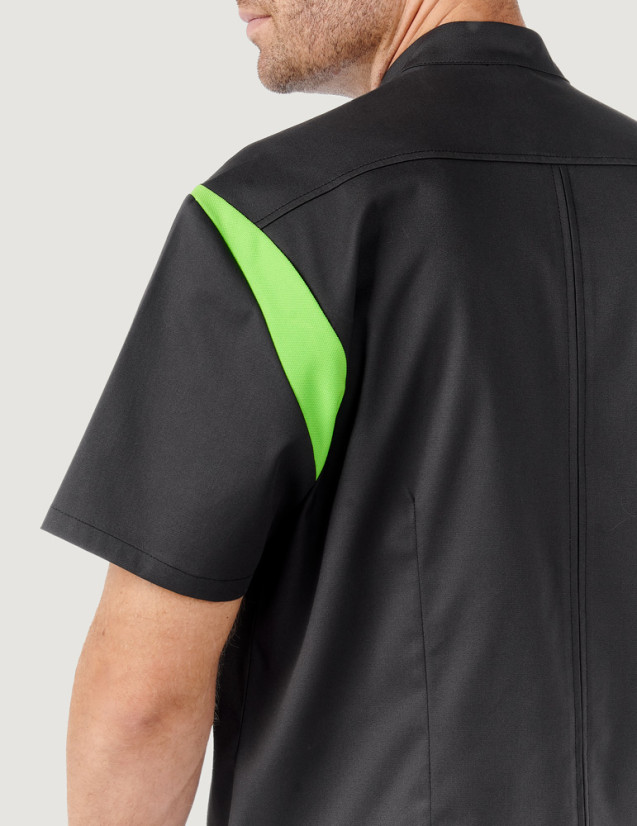 Vue de détail blouse médicale ardoise vert pomme soufflet d'aisance à l'emmanchure