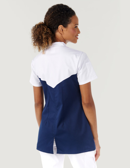 Blouse médicale femme Bonnie couleur bleu marine et blanc - Made in France - Belissa - Vue de dos
