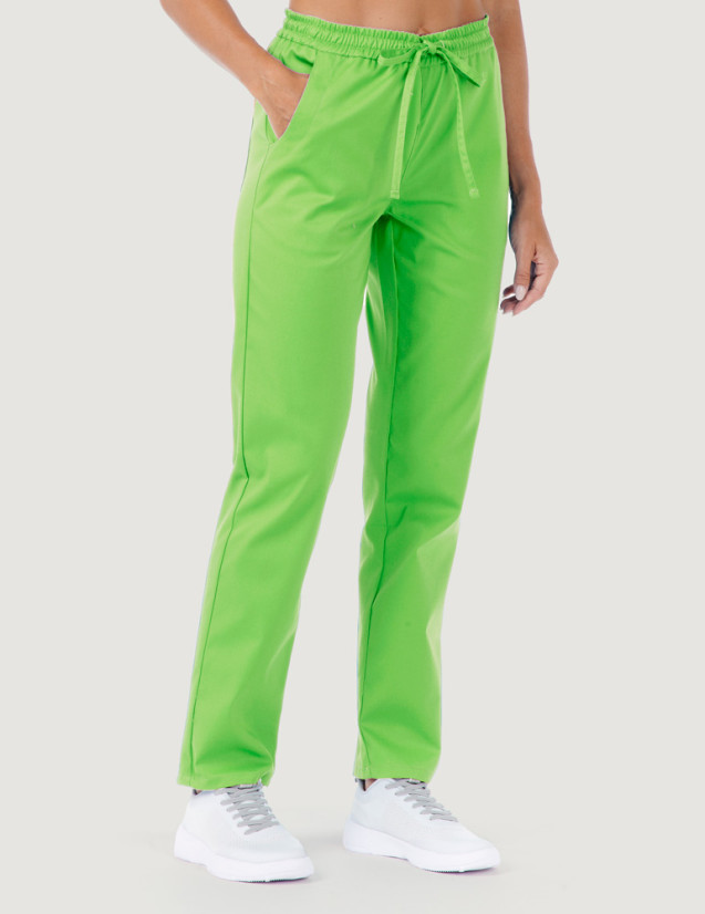 Pantalon femme Alice by Belissa - couleur vert pomme - Taille élastique. Vue de dos