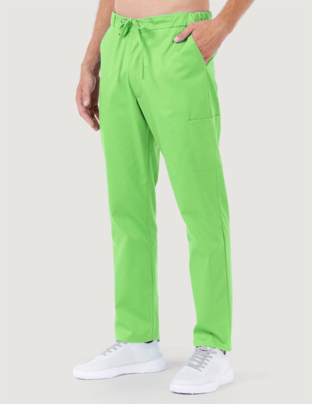 Léo pantalon homme taille élastique, couleur vert pomme- Marque Belissa - Porté vue de face