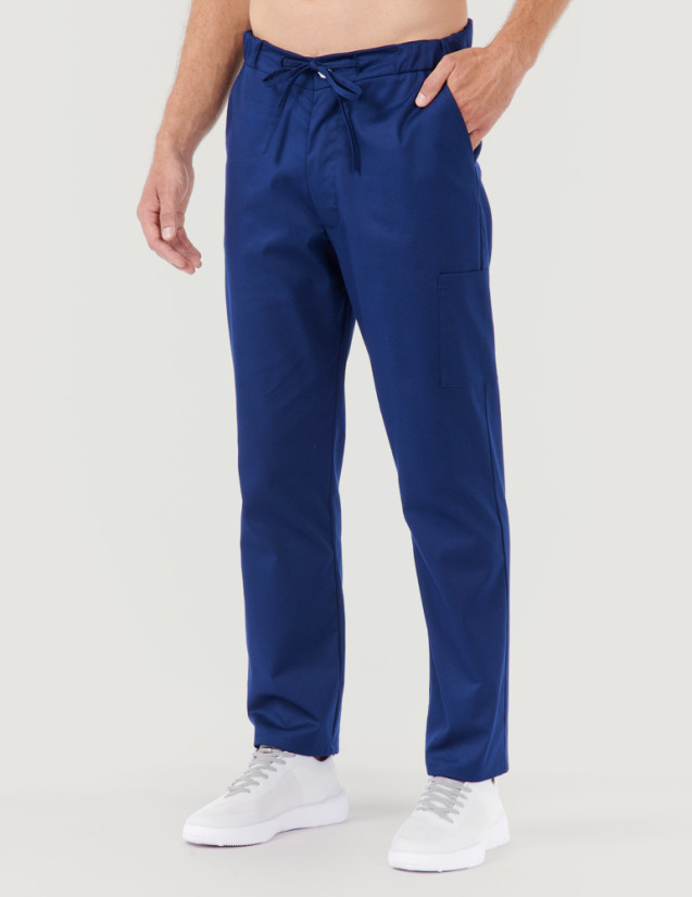 Léo pantalon homme taille élastique, couleur bleu marine Marque Belissa - Porté vue de face