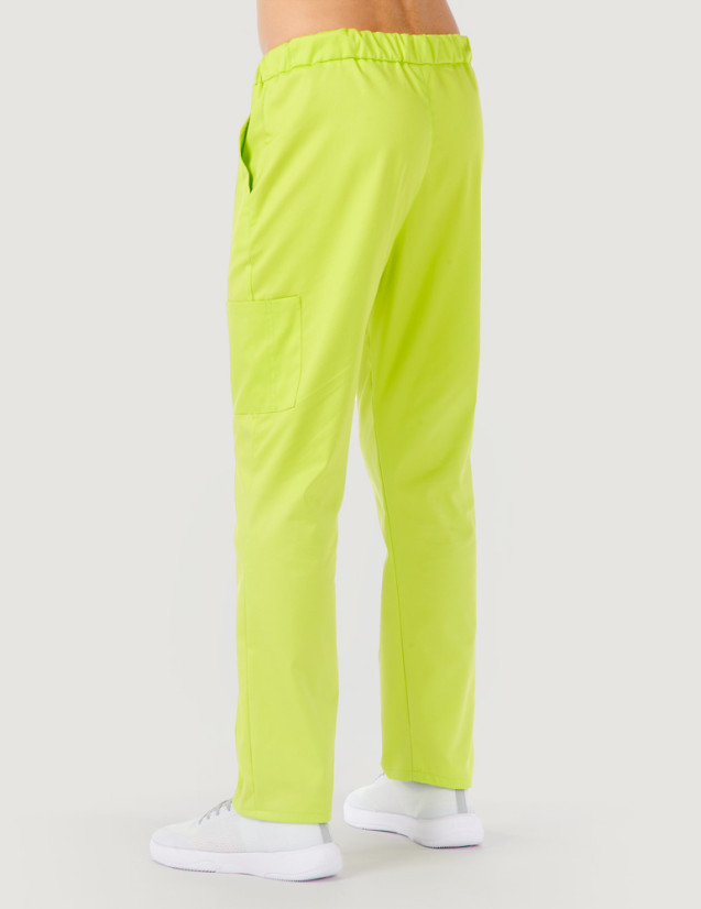 Pantalon homme taille élastique, couleur anis - Marque Belissa - Modèle Léo porté vue de dos