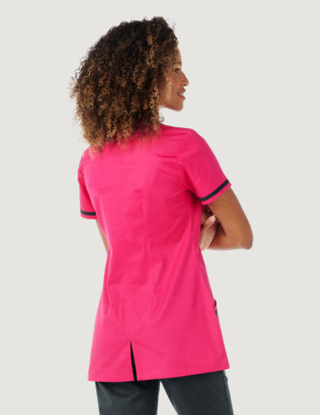 Blouse médicale femme Celia couleur rose framboise et ardoise - Made in France by Belissa - vue de dos