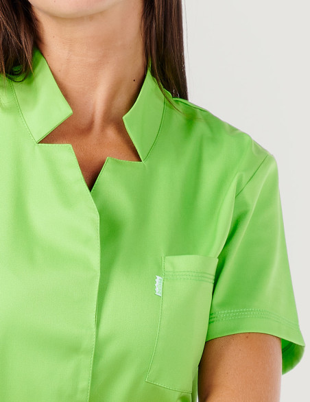 Détail encolure blouse médicale femme Starla couleur pomme