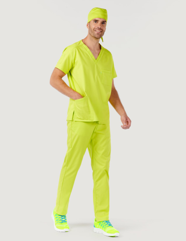 Uniforme médical unisexe col en V Pablo couleur anis avec bandana assorti - Marque Belissa -