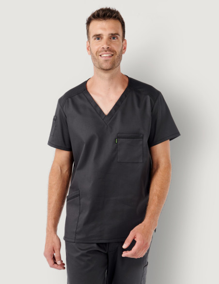 Tunique médicale unisexe col en V - Marque Belissa - Portée par un dentiste - Modèle Pablo couleur Ardoise