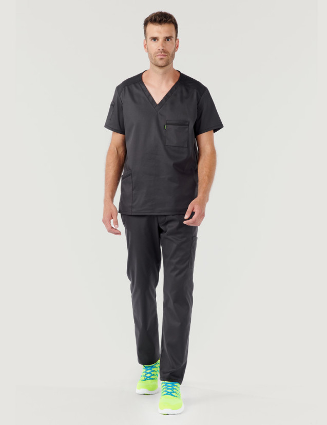 Uniforme médical unisexe col en V Pablo couleur ardoise avec bandana assorti - Marque Belissa -