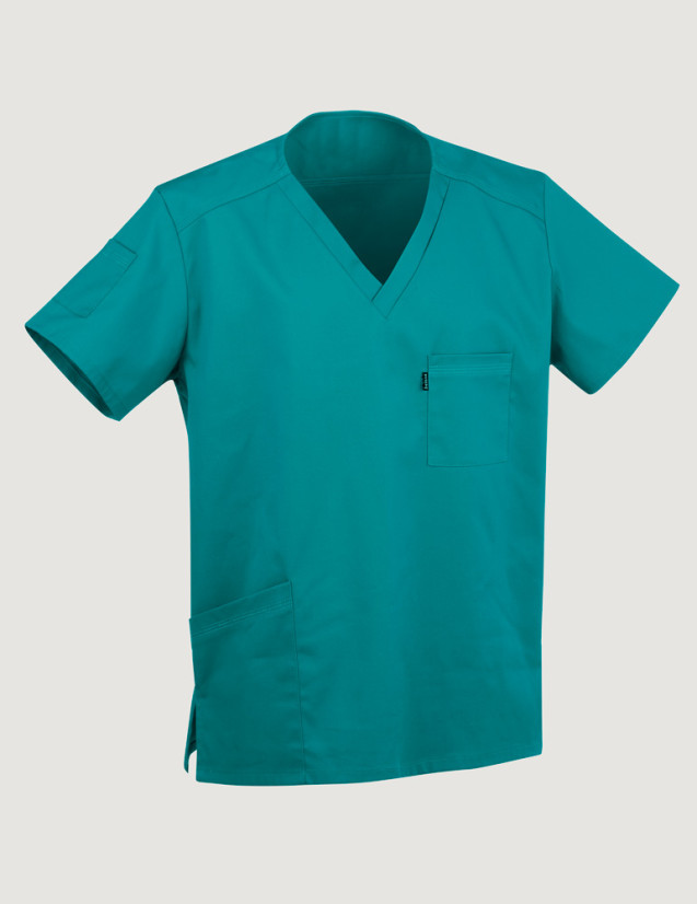 Tunique médicale unisexe Pablo col en V couleur canard - Marque Belissa  - Vue Ghost