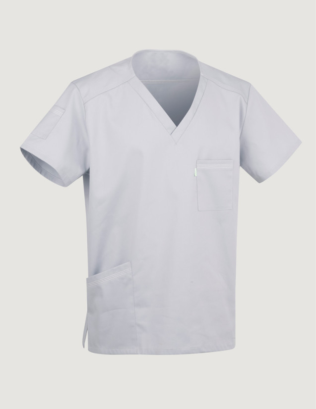Tunique médicale unisexe Pablo col en V couleur gris - Marque Belissa  - Vue Ghost